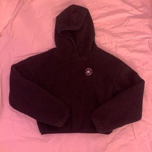 Black fuzzy converse pullover hoodie for girls